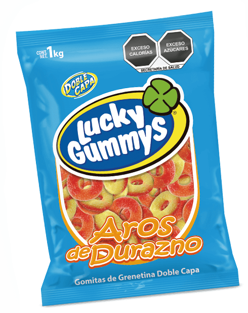 Lucky Gummys Aros de Durazno 1 Kg (2.2Lb)