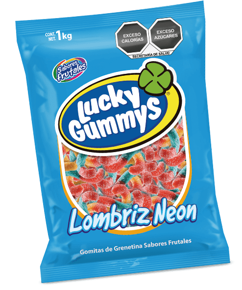 Lucky Gummys Lombrices Neon (Gummy Worms) 1 Kg (2.2Lb) - SAN JOSE PRODUCE & IMPORTS LLC